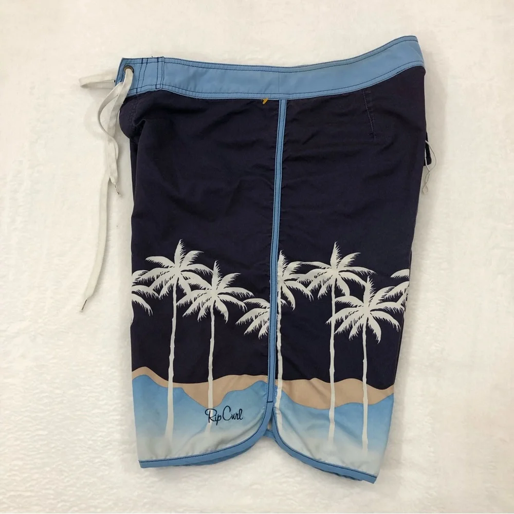 Rip Curl Surf Navy Blue Hawaiian Beach Palm Trees Swim Trunks Boardshorts Men 33